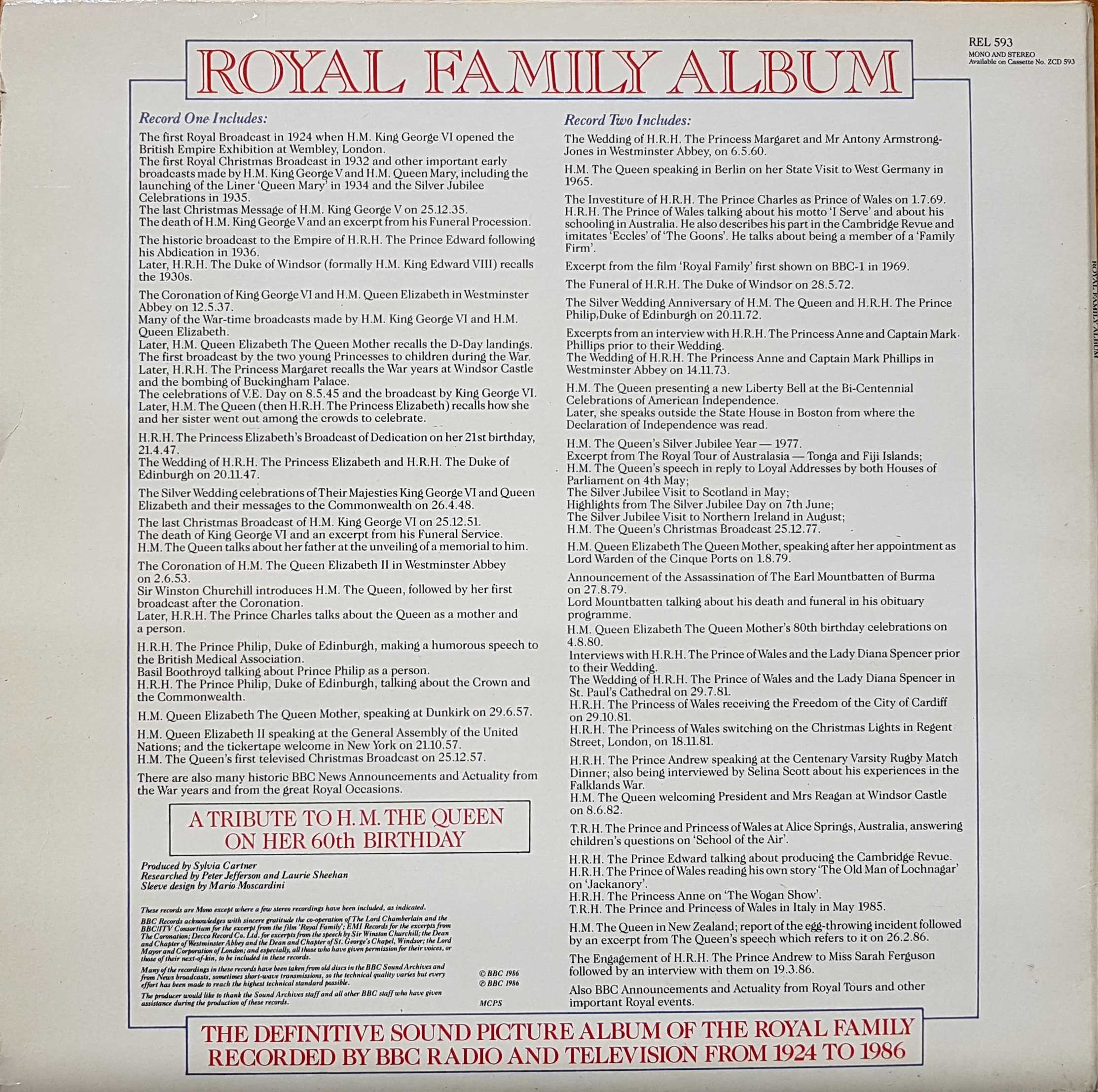 Picture of REL 593 Royal family album by artist Various from the BBC records and Tapes library